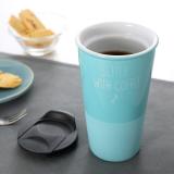 320ml coffee ceramic insulated travel mug with plastic lid